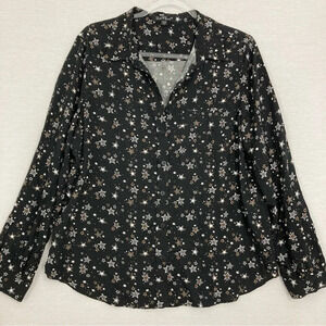 Velvet Heart Black Multi Ultra Soft Rayon Heart Print Button Down size Large